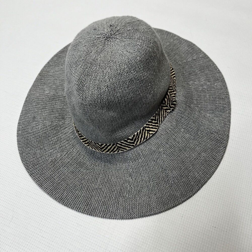 Anthropologie Gray Wide-Brim Knit Hat with Black & Cream Trim